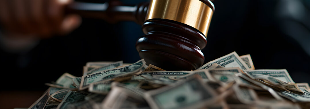 Image of money and gavel.